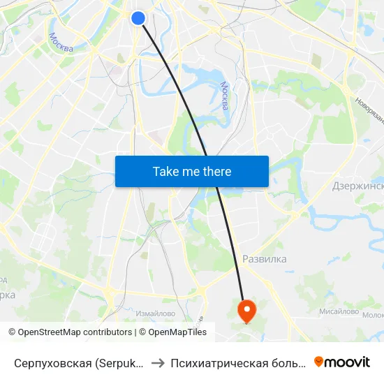 Серпуховская (Serpukhovskaya) to Психиатрическая больница №24 map