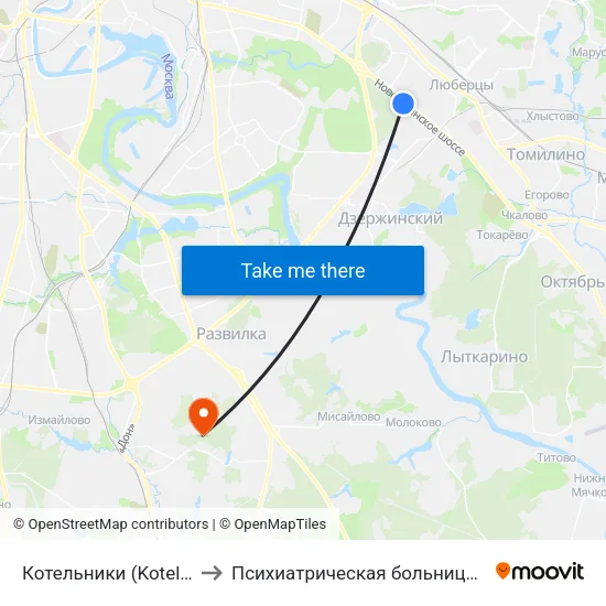 Котельники (Kotelniki) to Психиатрическая больница №24 map
