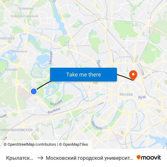 Крылатское (Krylatskoe) to Московский городской университет управления Правительства Москвы map