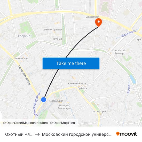 Охотный Ряд (Okhotny Ryad) to Московский городской университет управления Правительства Москвы map