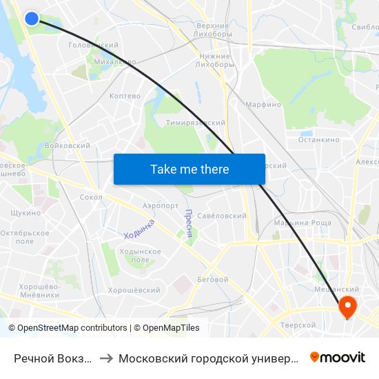 Речной Вокзал (Rechnoy Vokzal) to Московский городской университет управления Правительства Москвы map