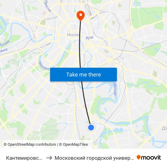 Кантемировская (Kantemirovskaya) to Московский городской университет управления Правительства Москвы map