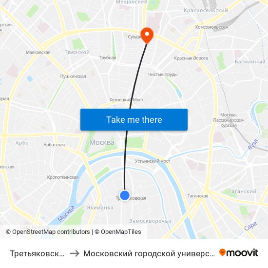 Третьяковская (Tretyakovskaya) to Московский городской университет управления Правительства Москвы map