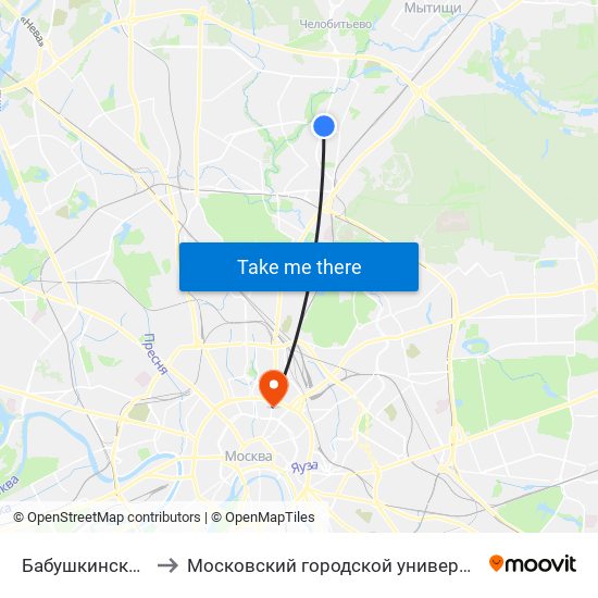 Бабушкинская (Babushkinskaya) to Московский городской университет управления Правительства Москвы map