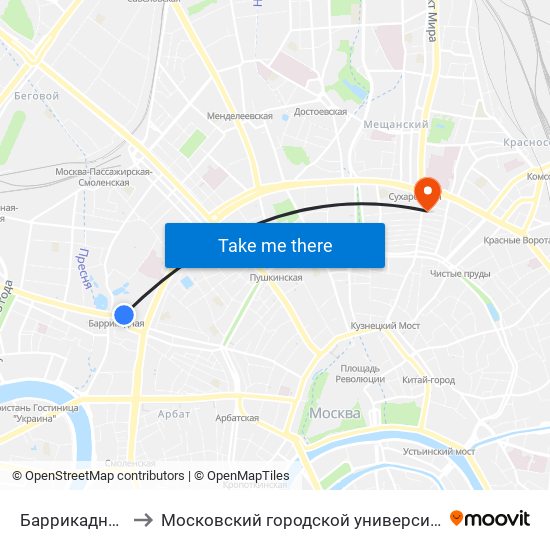 Баррикадная (Barrikadnaya) to Московский городской университет управления Правительства Москвы map