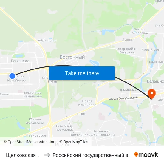 Щелковская (Schelkovskaya) to Российский государственный аграрный заочный университет map