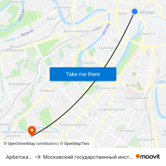Арбатская (Arbatskaya) to Московский государственный институт международных отношений (МГИМО) map