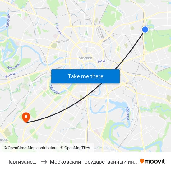 Партизанская (Partizanskaya) to Московский государственный институт международных отношений (МГИМО) map
