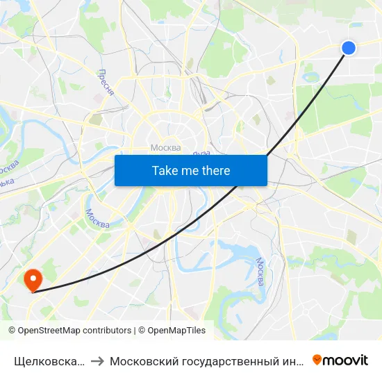 Щелковская (Schelkovskaya) to Московский государственный институт международных отношений (МГИМО) map