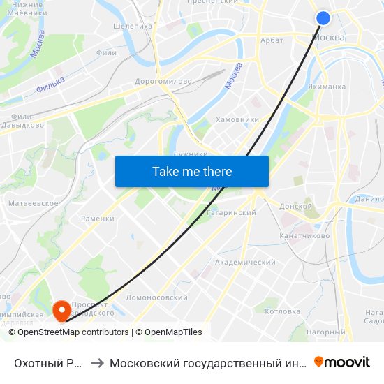 Охотный Ряд (Okhotny Ryad) to Московский государственный институт международных отношений (МГИМО) map