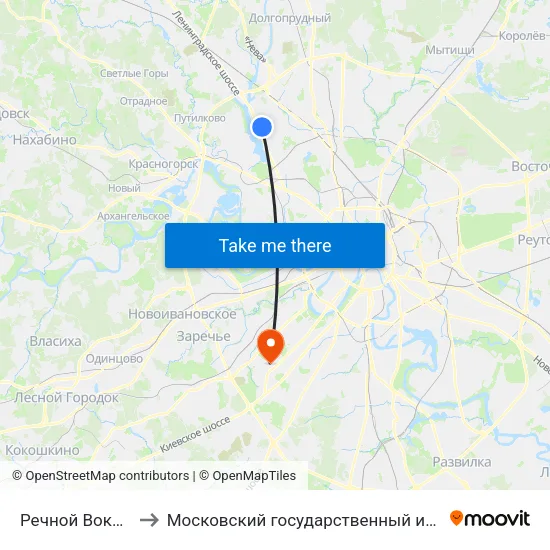 Речной Вокзал (Rechnoy Vokzal) to Московский государственный институт международных отношений (МГИМО) map