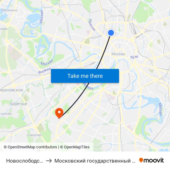 Новослободская (Novoslobodskaya) to Московский государственный институт международных отношений (МГИМО) map