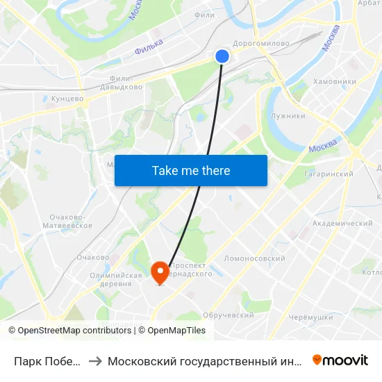 Парк Победы (Park Pobedy) to Московский государственный институт международных отношений (МГИМО) map
