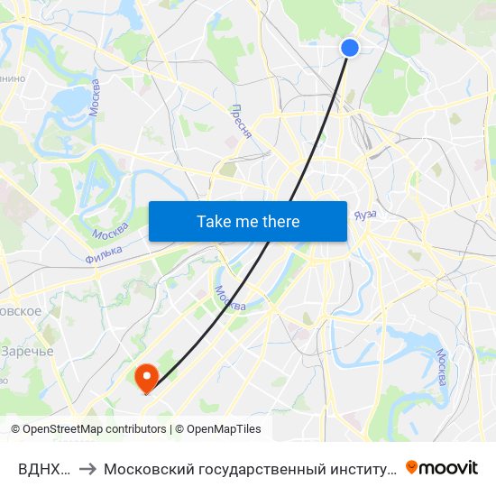 ВДНХ (VDNKh) to Московский государственный институт международных отношений (МГИМО) map