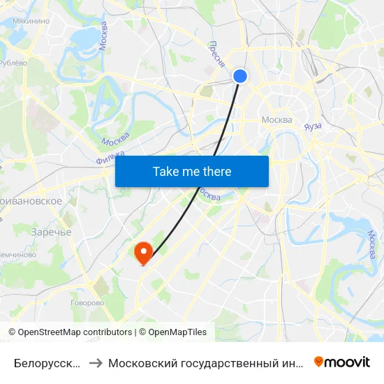 Белорусская (Belorusskaya) to Московский государственный институт международных отношений (МГИМО) map