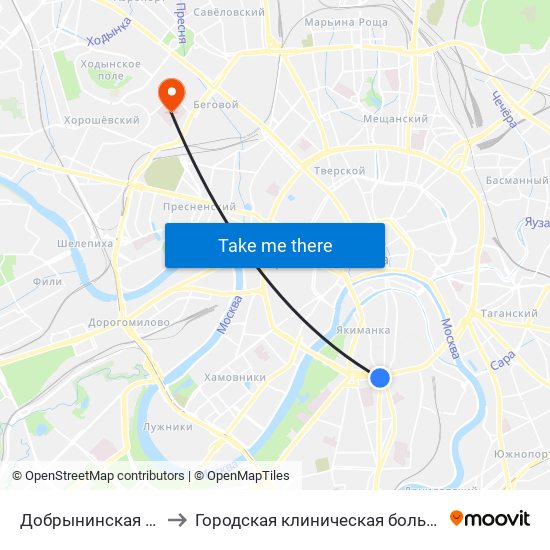 Добрынинская (Dobryninskaya) to Городская клиническая больница имени С. П. Боткина map