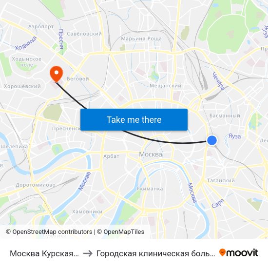 Москва Курская (Kursky Station) to Городская клиническая больница имени С. П. Боткина map