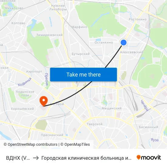 ВДНХ (VDNKh) to Городская клиническая больница имени С. П. Боткина map