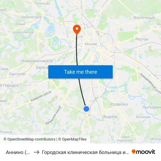 Аннино (Annino) to Городская клиническая больница имени С. П. Боткина map