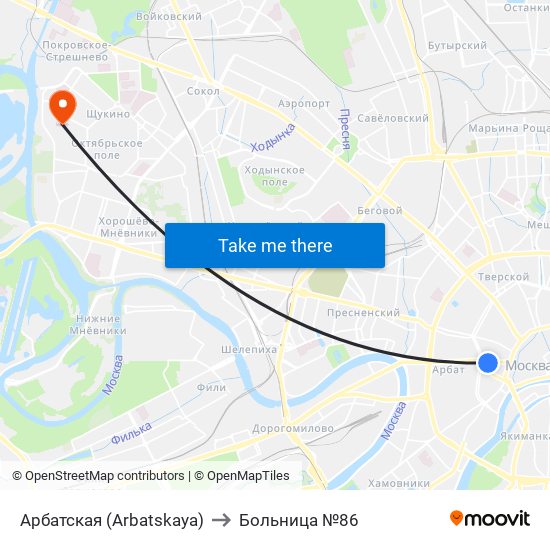 Арбатская (Arbatskaya) to Больница №86 map