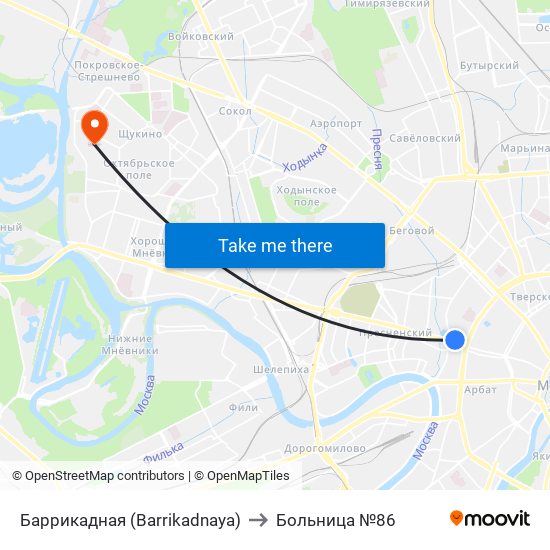 Баррикадная (Barrikadnaya) to Больница №86 map