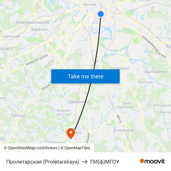 Пролетарская (Proletarskaya) to ПИ(ф)МГОУ map