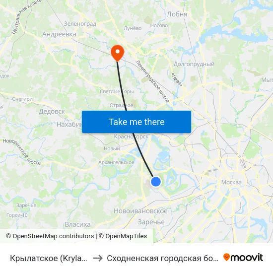 Крылатское (Krylatskoe) to Сходненская городская больница map