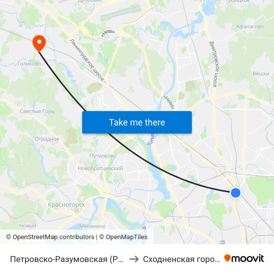 Петровско-Разумовская (Petrovsko-Razumovskaya) to Сходненская городская больница map