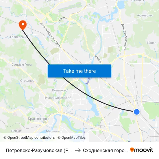 Петровско-Разумовская (Petrovsko-Razumovskaya) to Сходненская городская больница map