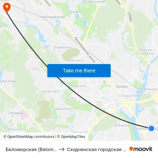Беломорская (Belomorskaya) to Сходненская городская больница map