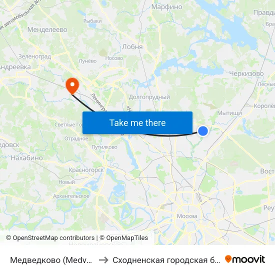 Медведково (Medvedkovo) to Сходненская городская больница map