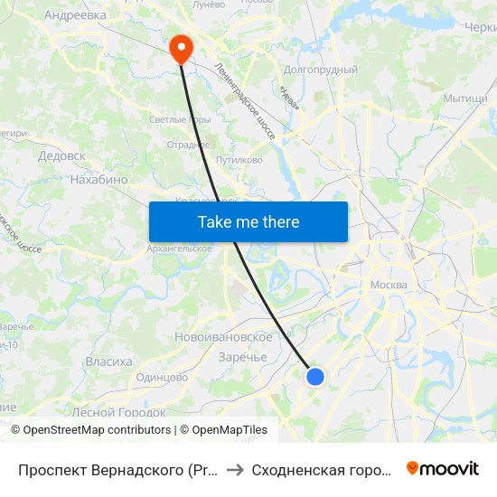 Проспект Вернадского (Prospekt Vernadskogo) to Сходненская городская больница map