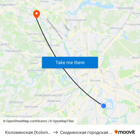 Коломенская (Kolomenskaya) to Сходненская городская больница map