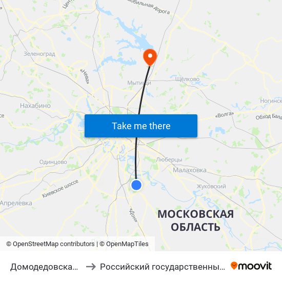 Домодедовская (Domodedovskaya) to Российский государственный университет туризма и сервиса map