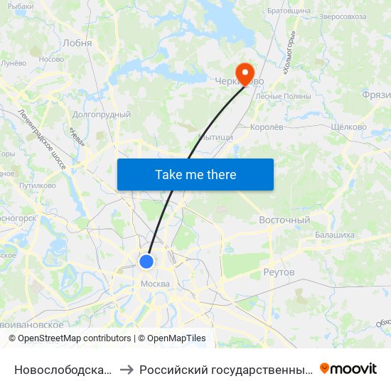 Новослободская (Novoslobodskaya) to Российский государственный университет туризма и сервиса map