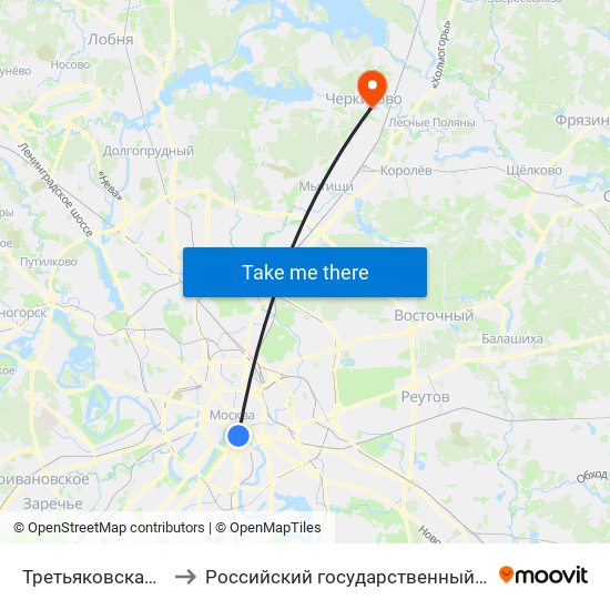 Третьяковская (Tretyakovskaya) to Российский государственный университет туризма и сервиса map