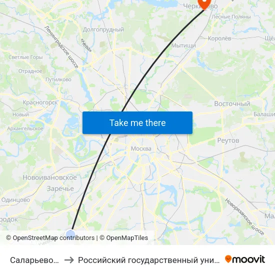 Саларьево (Salaryevo) to Российский государственный университет туризма и сервиса map