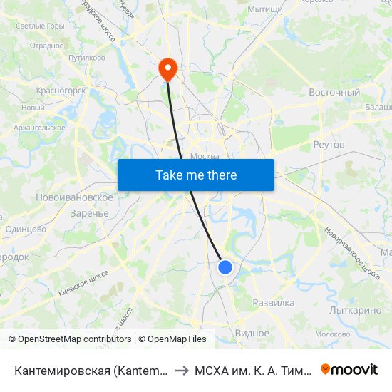 Кантемировская (Kantemirovskaya) to МСХА им. К. А. Тимирязева map