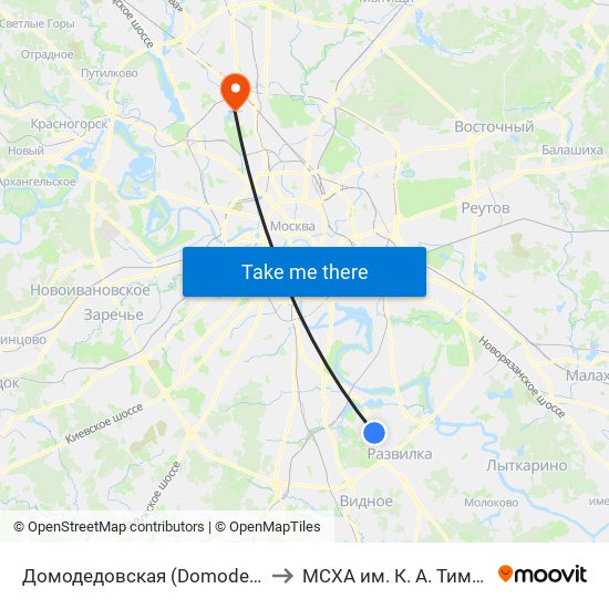 Домодедовская (Domodedovskaya) to МСХА им. К. А. Тимирязева map