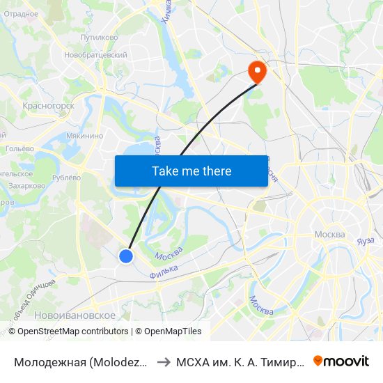 Молодежная (Molodezhnaya) to МСХА им. К. А. Тимирязева map