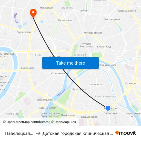 Павелецкая (Paveletskaya) to Детская городская клиническая больница №13 им. Н.Ф.Филатова map