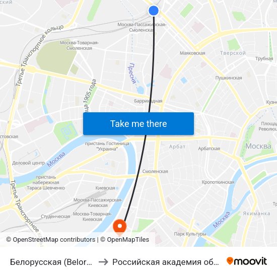 Белорусская (Belorusskaya) to Российская академия образования map