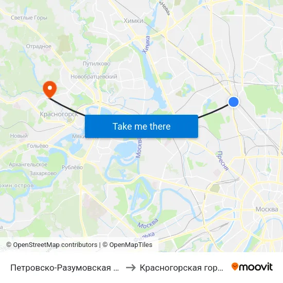 Петровско-Разумовская (Petrovsko-Razumovskaya) to Красногорская городская больница №3 map