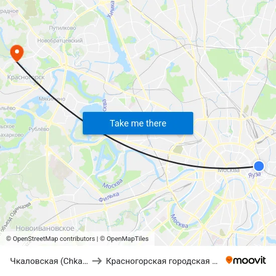 Чкаловская (Chkalovskaya) to Красногорская городская больница №3 map