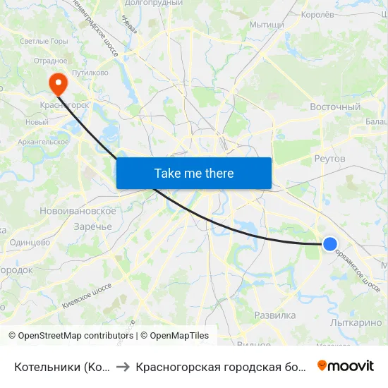 Котельники (Kotelniki) to Красногорская городская больница №3 map