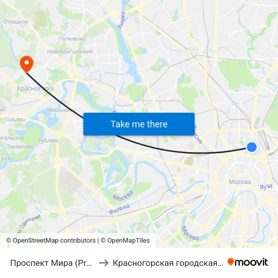 Проспект Мира (Prospekt Mira) to Красногорская городская больница №3 map