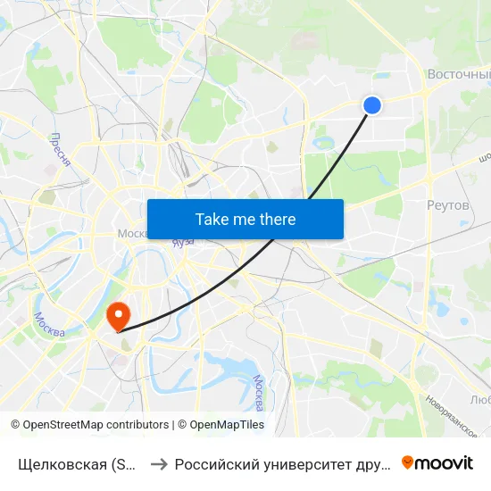 Щелковская (Schelkovskaya) to Российский университет дружбы народов (РУДН) map