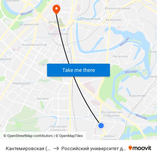 Кантемировская (Kantemirovskaya) to Российский университет дружбы народов (РУДН) map