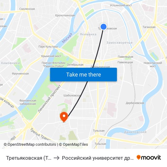 Третьяковская (Tretyakovskaya) to Российский университет дружбы народов (РУДН) map