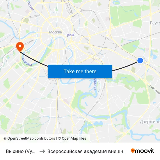 Выхино (Vykhino) to Всероссийская академия внешней торговли map